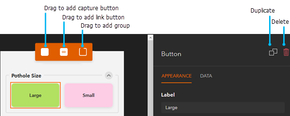 Faire glisser, dupliquer ou supprimer des boutons. Faire glisser, dupliquer ou supprimer des boutons.
